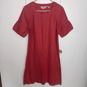 Orvis Dress Women’s Sz 6 Deep Coral Color Linen A Line Short Sleeve Minimalist